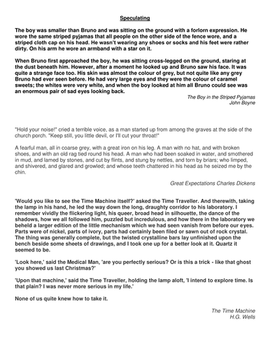 Specualting Worksheet Task for Level 4 Readers