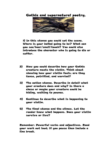 Planning Sheet To Support Gothic Writing