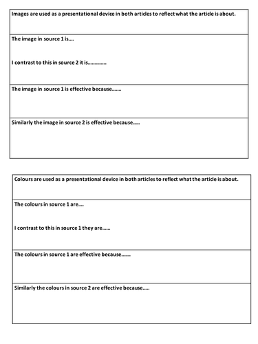 Presentational Devices Non-Fiction Writing Frame