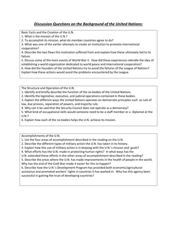 Discussion Questions on the United Nations