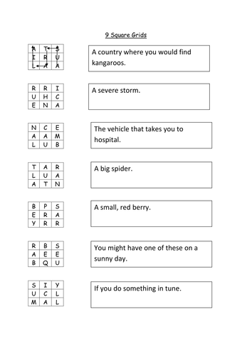 Literacy Starter Activity Square Grids