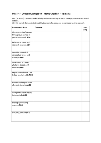 MEST4 Marks Checklist