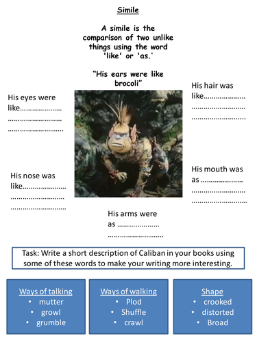 The Tempest: Literacy Worksheet on Caliban