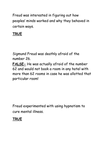 Freud Q&A True or False Statements