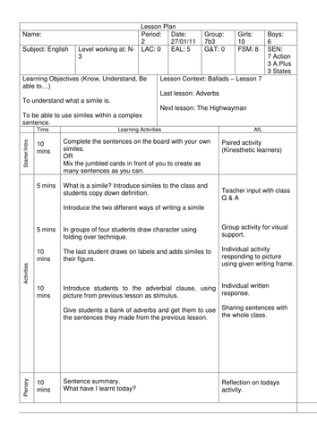 Ballads/Literacy - Lesson 7