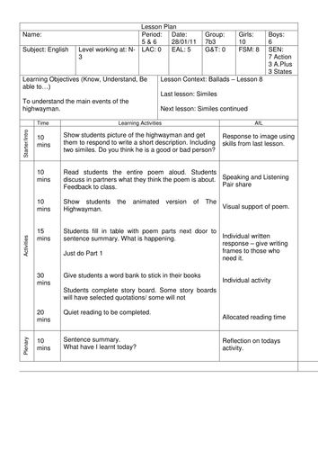 Ballads/Literacy - Lesson 8