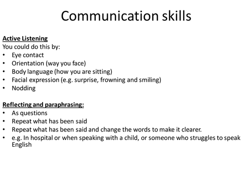 BTEC - Childcare - Communication Skills