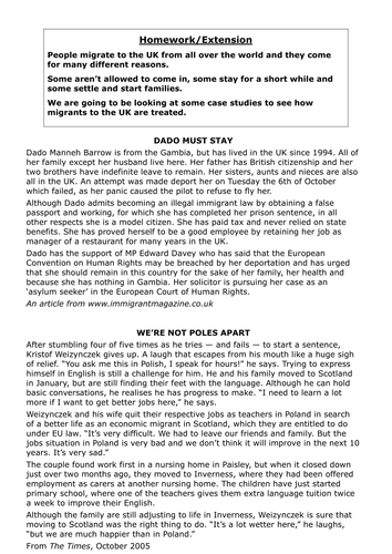 Migration and Migrants - Homework