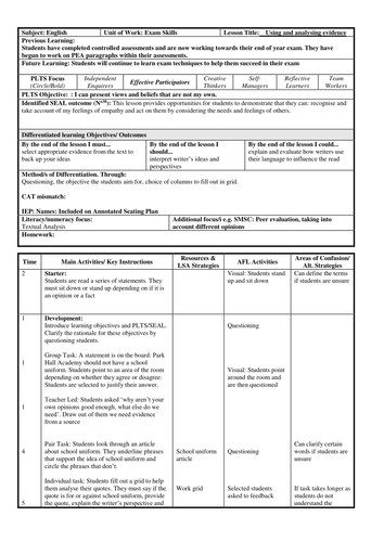 Outstanding PEA Lesson Using & analysing evidence
