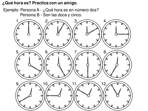 Telling the time practice activity – partner work