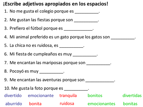 Adjectives to give reasons gap-fill activity