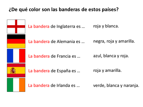 Description of colours of flags of 5 countries
