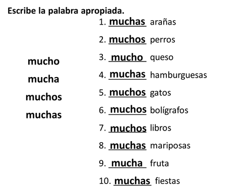 Practice of mucho, mucha, muchos, muchas