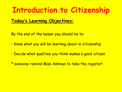 Year 7 Introduction to Citizenship Lesson