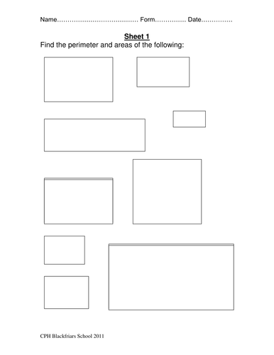 Perimeter and Area 3 Simple Practice sheets