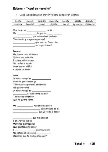 Edurne - Aquí se terminó - canción - Preterite