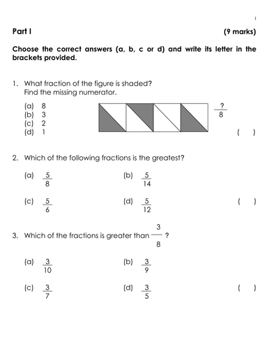 KS2 (7-11 year olds) Quiz (Fractions)