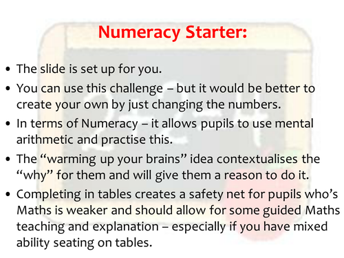 Numeracy Across the Curriculum Starter - Challenge