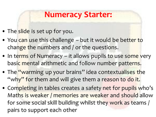 Numeracy Across the Curriculum Starter - Memorise