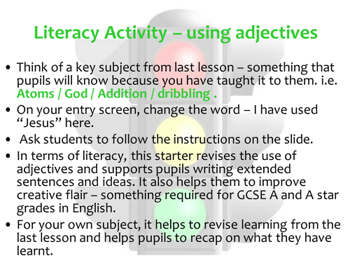 Literacy Across the Curriculum - Recap Adjectives