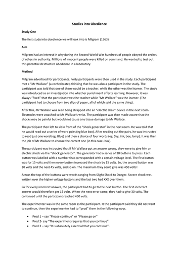 Pscychology Full lesson - Stdies Into Obedience