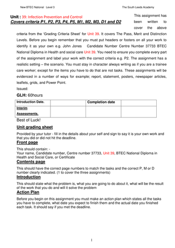 unit 39 infections Level 3 BTEC National