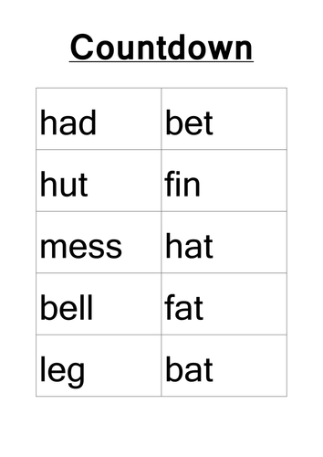 Phase 2 Countdown CVC words