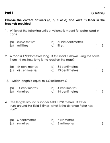KS2 (age 7-11) Quiz (Length, Mass, and Volume)
