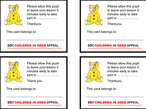 Children In Need Out Of Class Passes