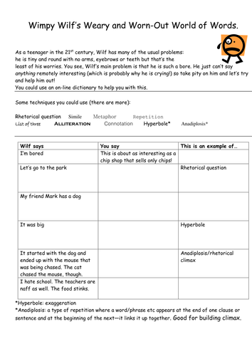 Using Writing Techniques task Worksheet