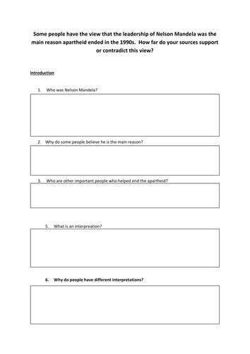 Apartheid Controlled Assessment - Planning Sheet
