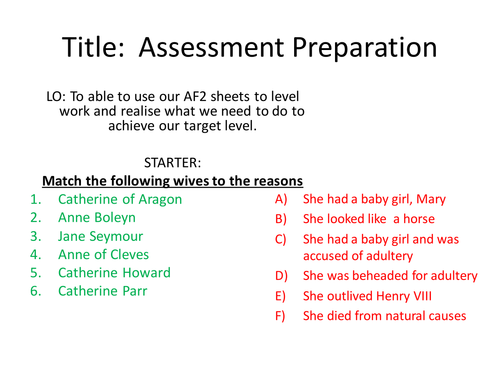 Henry VIII - How to Complete An Assessment