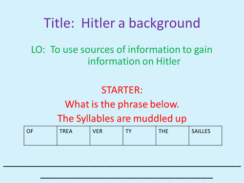 A History Of Hitler - Lesson PP