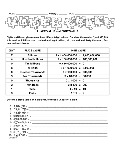 KS3 Place Value Worksheet