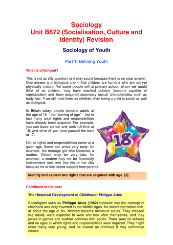 B672 Sociology of Youth Revision Sheet