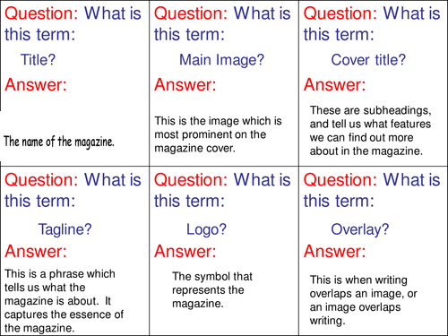 QQT Cards for Magazine Analysis Terminology