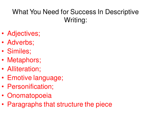 Poster – Descriptive Writing Ingredients