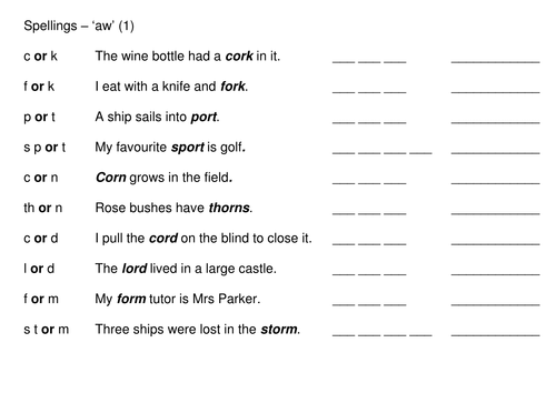 aw spellings