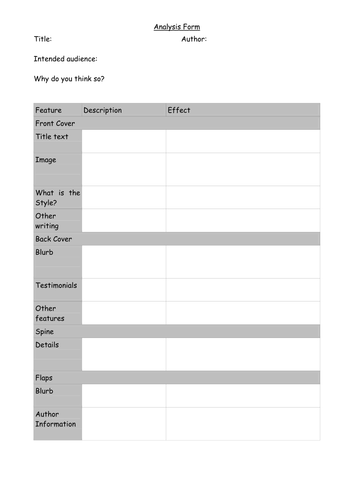 Book Cover Analysis Worksheet