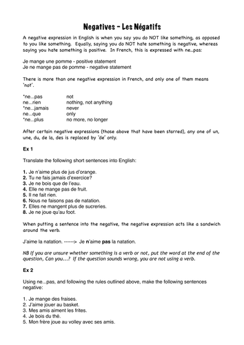 Negatives worksheet based on healthy living vocab