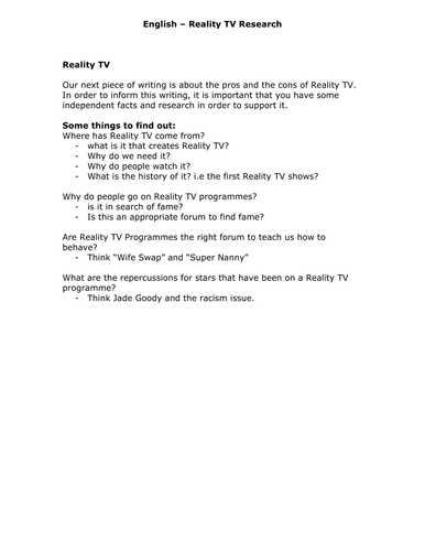 Reality TV – Researching Reality TV