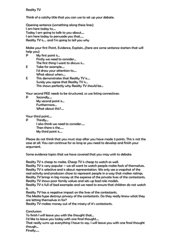 Reality TV – Speech Plan