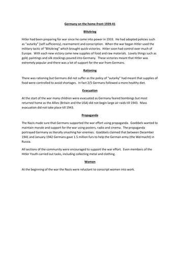 Germany GCSE History – German Home Front