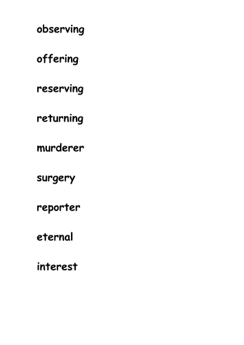 3 syllable er words list