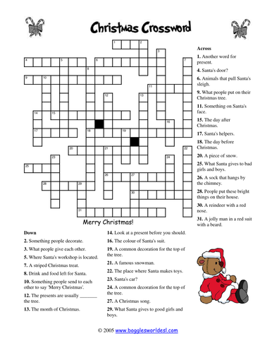 christmas crossword - differentiated | Teaching Resources