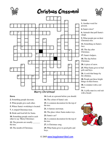 christmas crossword - differentiated