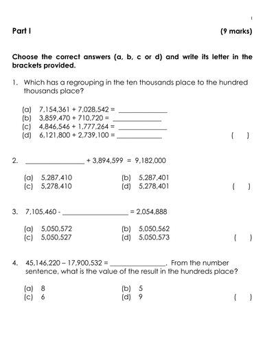 KS2 Quiz (Addition and Subtraction up to Millions)