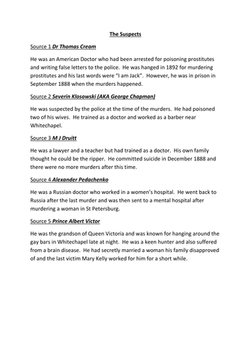 Jack The Ripper –  Suspects