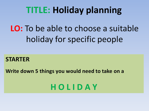 Seaside – Package Holidays Lesson PP