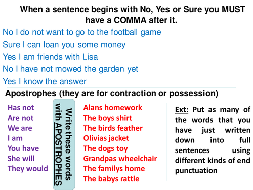Literacy Starter – Apostrophes & Commas